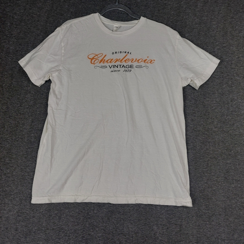 ACORN CHARLEVOIX MICHIGAN WHITE CREAM SHORT SLEEVE CREW NECK TOURIST TSHIRT SZ L